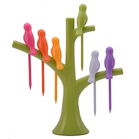 baratos Têxteis Para a Casa-pássaro neje na forma da árvore de fruta birdie set titular garfo