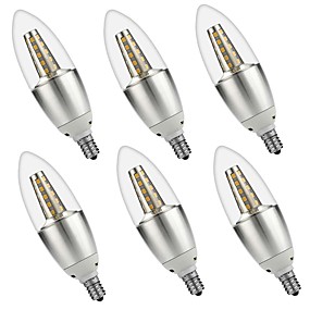baratos Lâmpada Vela de LED-6pcs 5 W Luzes de LED em Vela 500 lm E14 C35 35 Contas LED SMD 3528 Decorativa Branco Quente Branco 220-240 V 110-130 V / 6 pçs / RoHs