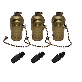 baratos Bases de Lâmpadas-3 pcs e26 / e27 base de soquete edison retro titular da lâmpada pingente de alumínio com zíper estilo industrial tomada de luz com puxar cadeia on / off interruptor