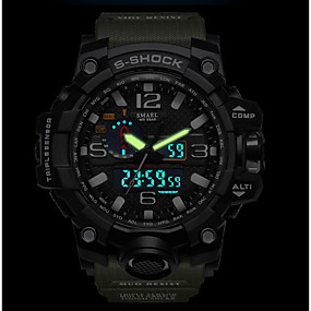 baratos Relógio de marca para homem mais vendido-SMAEL Homens Relógio Esportivo Relógio Militar Relogio digital Japanês Silicone Preta / Vermelho / Laranja 50 m Impermeável Calendário Cronógrafo Analógico-Digital Casual Fashion - Verde Escuro Preto