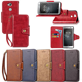 baratos Xperia XZ2 Compact-Capinha Para Sony Xperia XZ2 Compact / Xperia XZ1 Compact / Sony Xperia XZ1 Carteira / Porta-Cartão / Com Suporte Capa Proteção Completa Sólido Rígida PU Leather