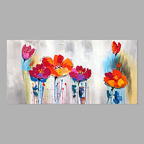 baratos Pintura-Pintura a Óleo Pintados à mão - Abstrato Floral / Botânico Modern Sem armação interna / Lona Laminada