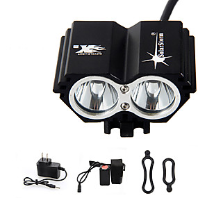 baratos Lanternas &amp; Luminárias-Lanternas de Cabeça Luzes de Bicicleta 3000 lm LED Cree® T6 2 Emissores 4.0 Modo Iluminação Com Pilha e Carregador Impermeável Recarregável Emergência Ciclismo / Liga de Alumínio