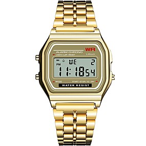 baratos Relógios Digitais Senhora-Mulheres Relogio digital Relógio Quadrado Brilhante Fashion Preta Prata Dourada Aço Inoxidável Silicone Chinês Digital Preto Prata Preto+Branco Cronógrafo Noctilucente Relógio Casual 1 Pça. Digital