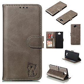 baratos Xperia L2-Capinha Para Sony Sony Xperia L3 / Xperia XA2 / Xperia XA3 Carteira / Porta-Cartão / Com Suporte Capa Proteção Completa Sólido / Gato Rígida PU Leather