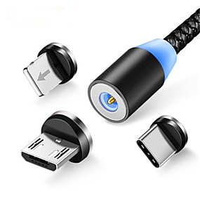 baratos Mi Mix 3-Cabo magnético trançado tipo led c micro usb cabo de carregamento magnético usb para apple iphone x 7 8 6 xs max xr samsung s9 cord