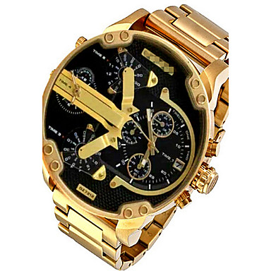 baratos Relógios Femininos-Casal Relógio Esportivo Relógio Militar Relógio de Pulso Quartzo Aço Inoxidável Preta / Prata / Laranja Calendário Criativo Dois Fusos Horários Analógico Luxo Vintage Casual Rígida Fashion - Preto