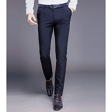 baratos Suits-Homens Básico Diário Social Calças - Sólido Preto Azul Marinha Cinzento 34 36 35