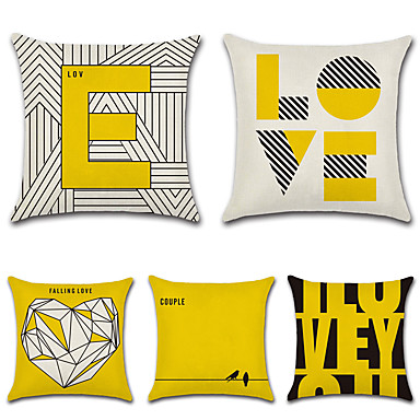 baratos Almofadas-5 pçs Algodão / Linho Fronha, Linhas / Ondas Geométrico Frases e Citações Amantes Casamento