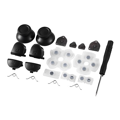 baratos Acessórios para PS4-PS4 lidar com peças de reparo condutor de borracha pad botão de chave de fenda joystick cap 20 pc / set controlador de jogo kits de peças de reposição
