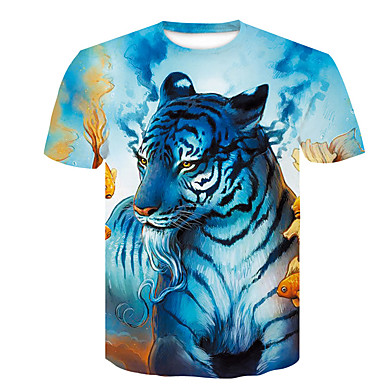 Men's EU / US Size T-shirt - Animal Round Neck Blue 7309236 2019 – $14.27