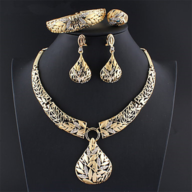 baratos Conjunto de Bijuteria-Mulheres Dourado Sets nupcial Jóias Link / Corrente Botânico Vintage Strass Brincos Jóias Dourado Para Casamento Noivado Presente 1conjunto